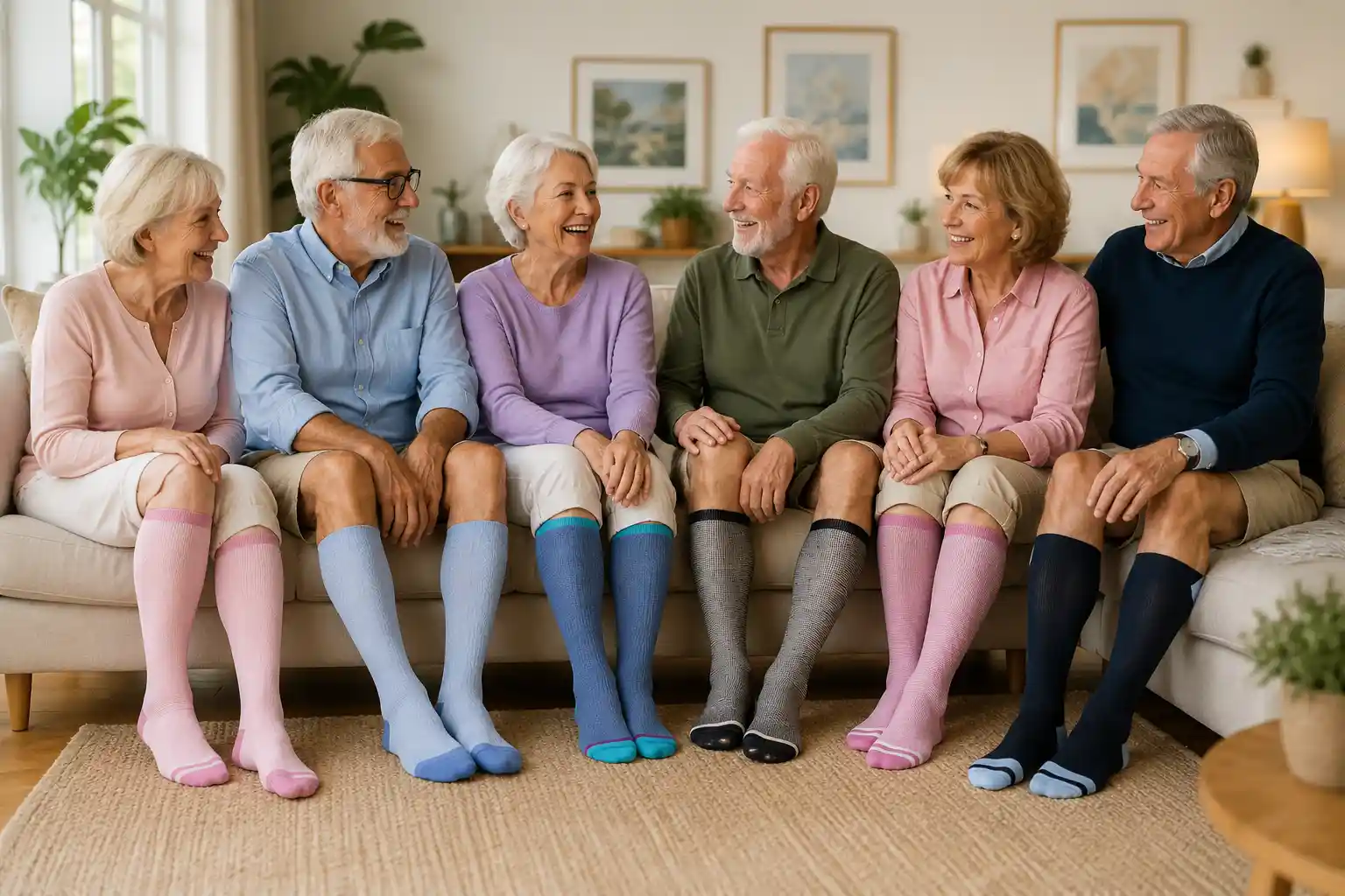 6 personer med trendiga kompressionsstrumpor